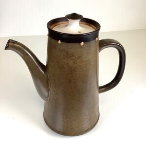 Vtg MCM Dk Olive Green Arts Crafts Stoneware Pitcher +Lid Koyo Kasuga Japan READ